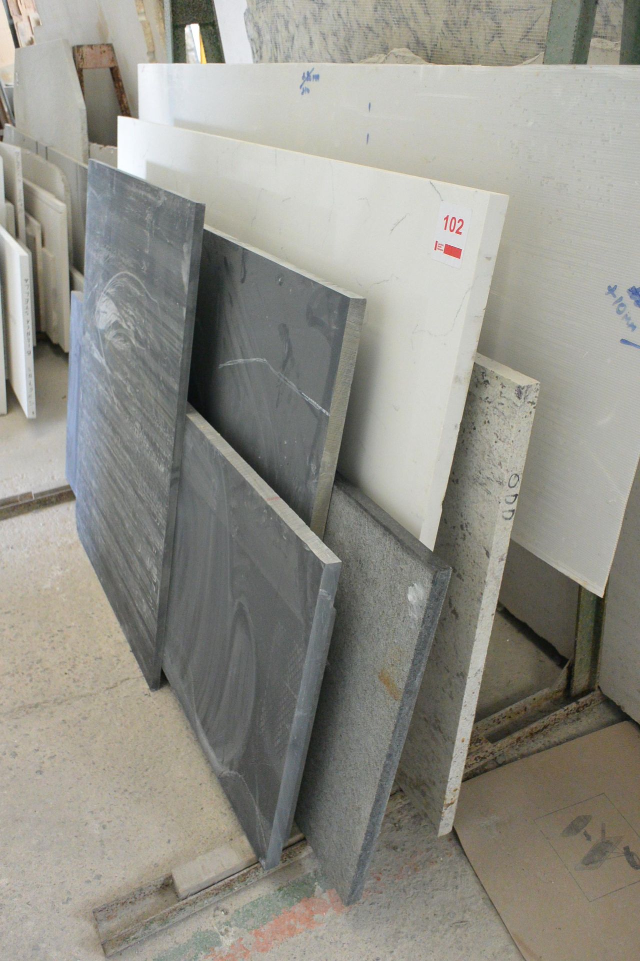 Quantity of assorted stone sheet stock, as lotted, approx. 12 pieces in total, max. length approx.