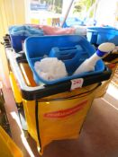 Rubbermaid 6183 mobile cleaning/Janitor trolley c/w accessories as lotted