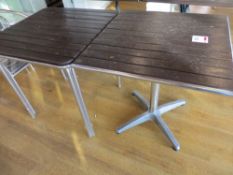 Two stainless steel framed outdoor tables 690mm x 690mm c/w two matching chairs