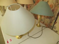 Two brass side lamps & shades