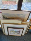 Seven various framed prints of buildings