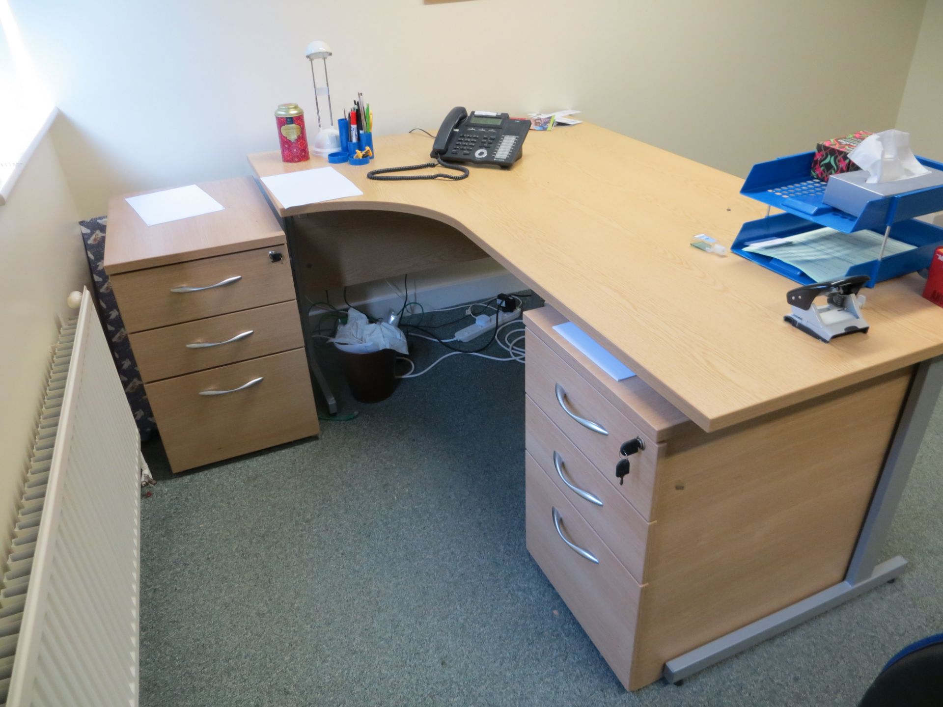 Contents of office by laundry room to include wave front desk, two pedestals, swivel & tilt chair, - Image 3 of 3