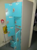 Eight 4 section personal lockers & a quantity of staff uniforms as lotted