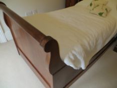 Contents of Camellia bedroom to include dark wood sleigh bed & mattress, wall mounted 19" TV &