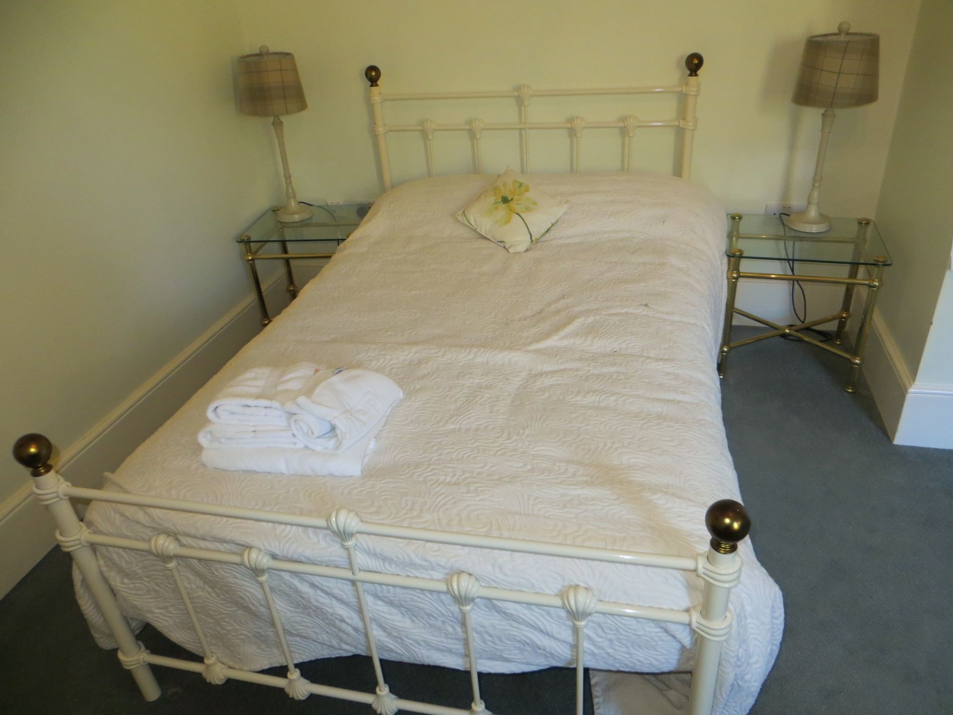 Contents of Heather bedroom to include small double bed & mattress, two high back chairs, matching