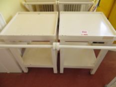 Two 2 tier mobile wood framed serving trollies