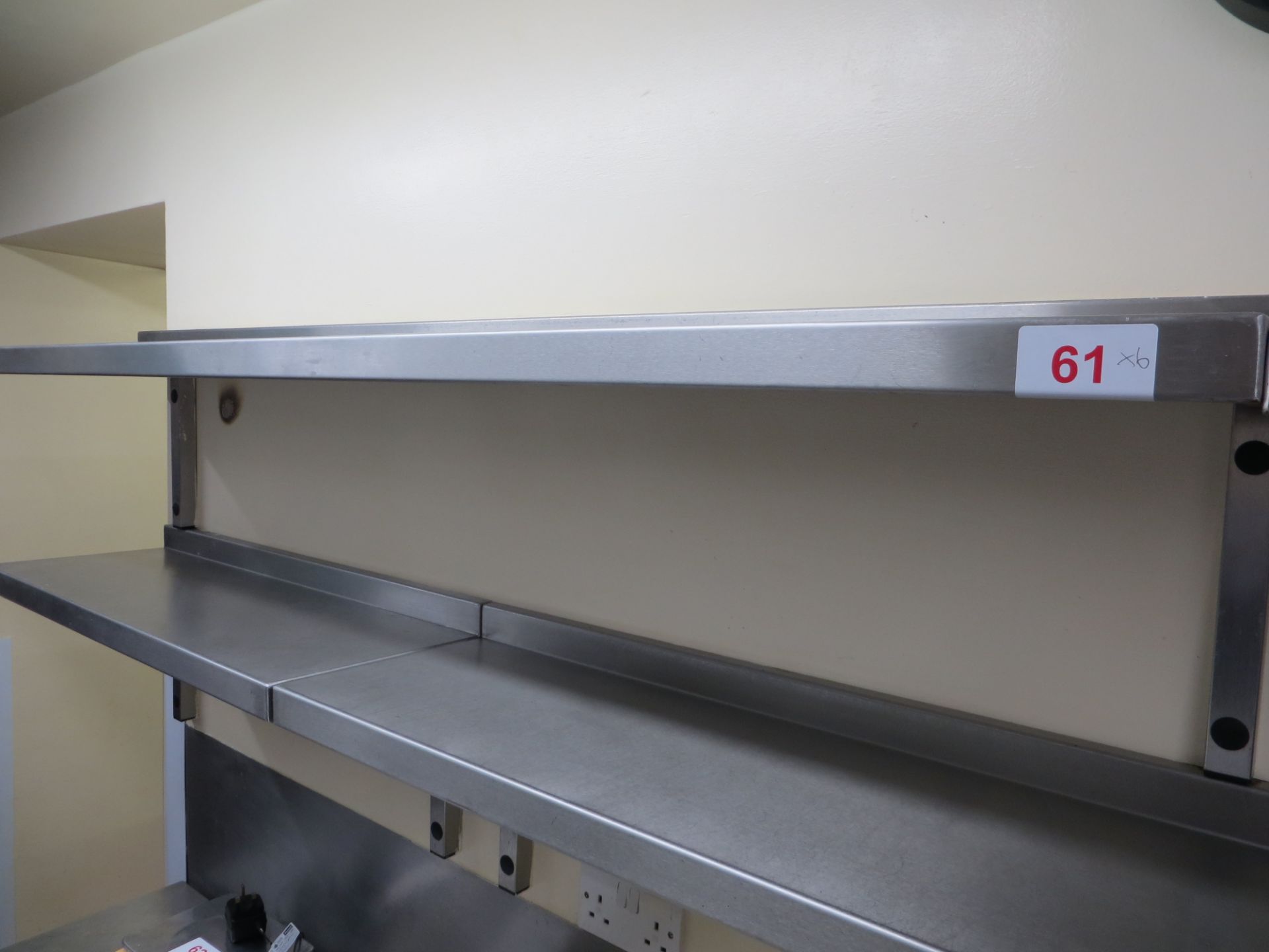 Six stainless steel shelves 2 x 1750mm x 300mm & 4 x 850mm x 300mm (excludes contents)