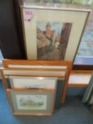 Seven various framed prints of scenery, buildings & houses