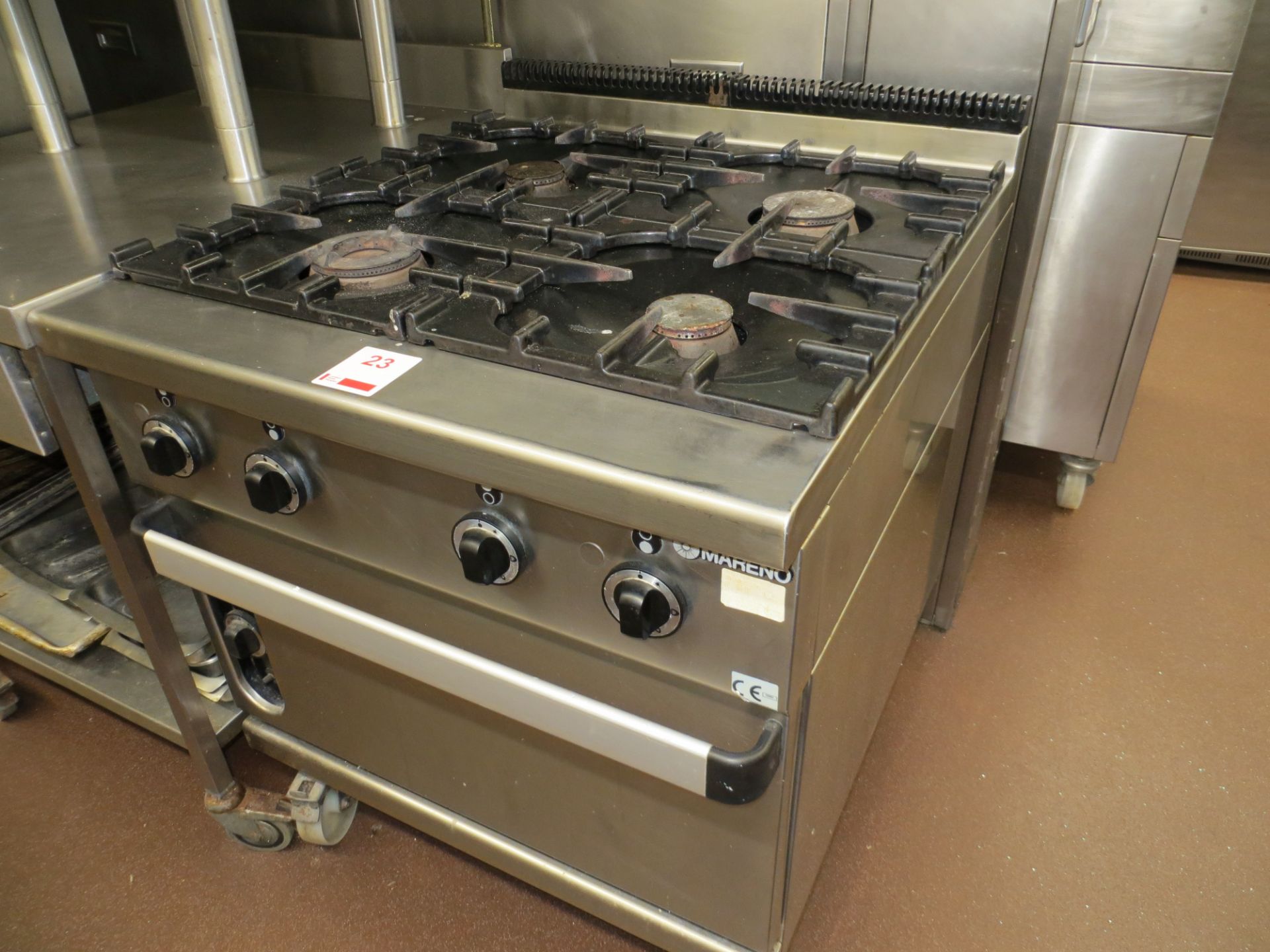 Mareno four section mobile stainless steel gas hob and oven. NB A work Method Statement and Risk