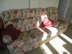 Floral cloth 3 seat sofa & matching armchair