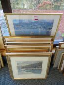 Fourteen large framed prints of various views & scenes with water