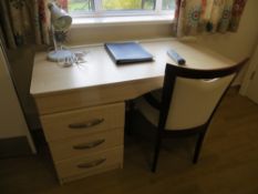 Contents of room Poppy to include three drawer vanity table and chair, mobile bedside lockable