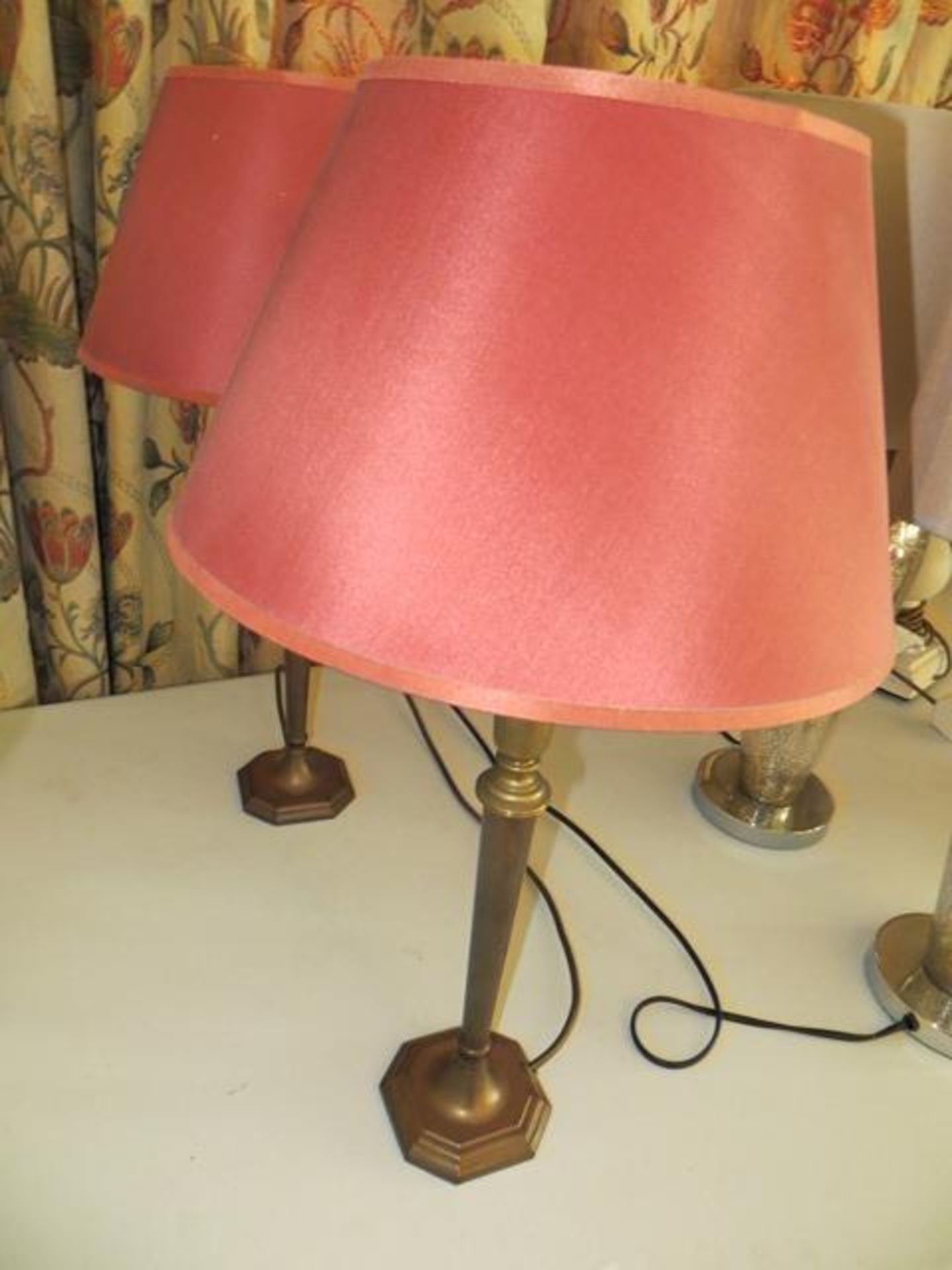 Two matching glass lamps & shades