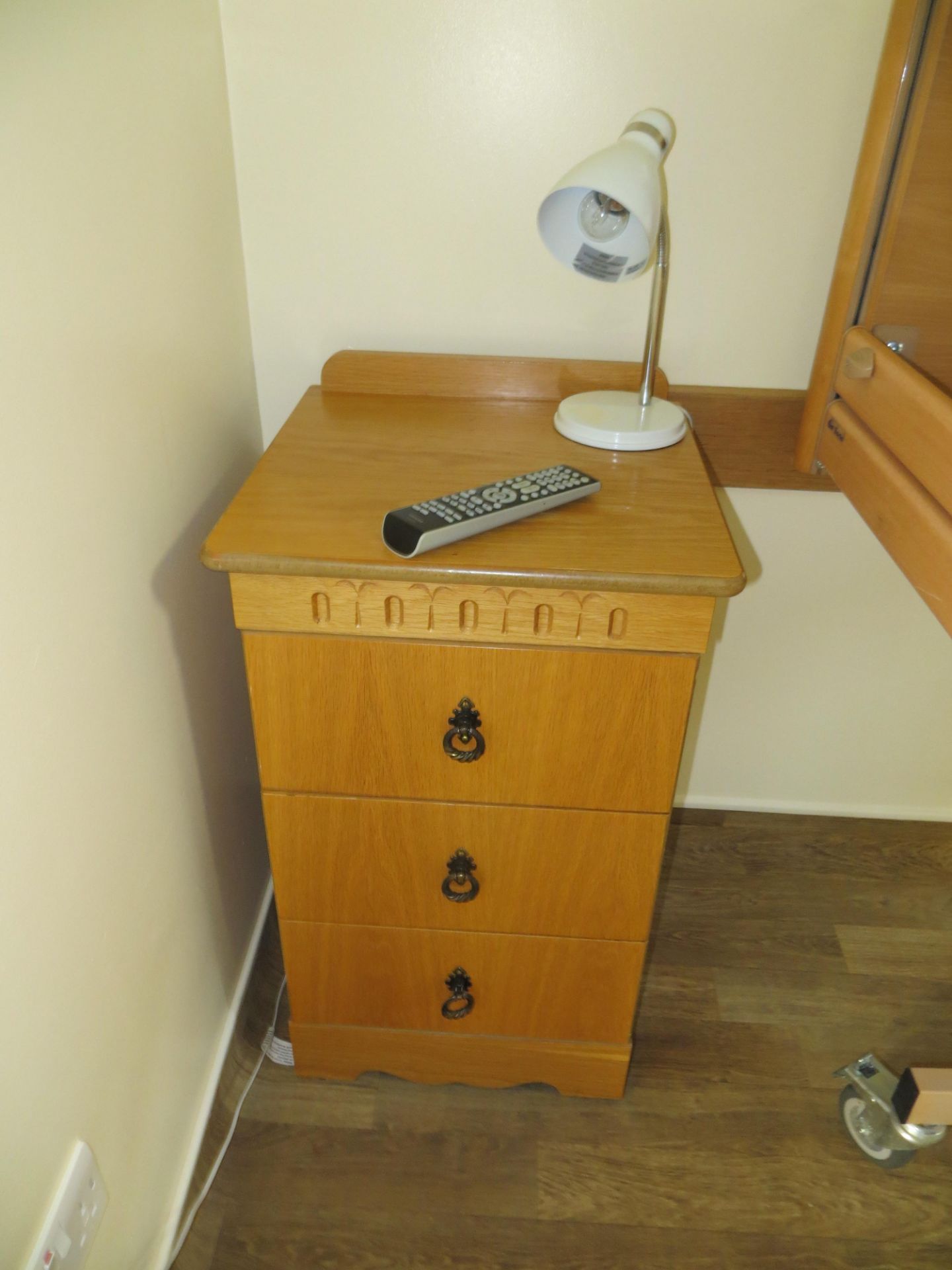 Contents of room Bethany to include three drawer bedside cabinet, foot stool, lamp, phone and wall - Image 2 of 2