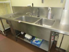 Stainless Steel double sink wash station 2400mm x 700mm c/w IMC 904X waste disposal unit