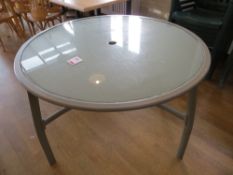 Metal framed table 1220mm dia with glass top