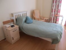 Contents of room Rose to include white single bed and mattress, four drawer bed chest, lockable