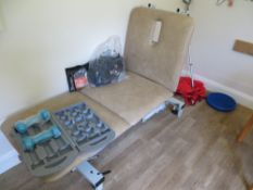 Contents of Pilgrim Reablement Gym to include height adjustable massage table, a set of remedial