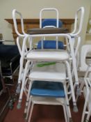 Nine various height adjustable shower chairs