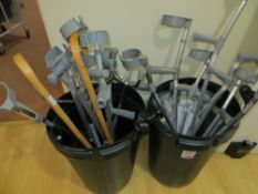 Two bins & contents to include various walking sticks, crutches & walking aids as lotted