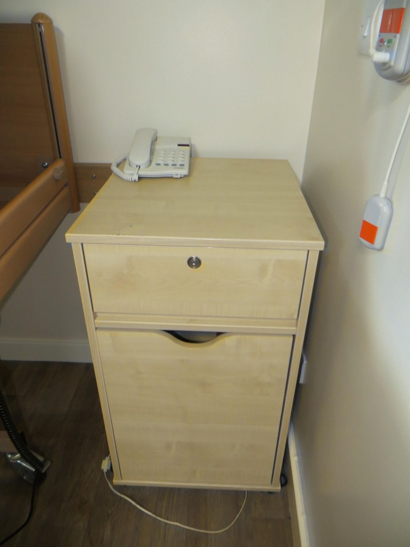 Contents of room Sharon to include lockable bedside cabinet, highback arm chair, phone, bin, and - Image 2 of 3