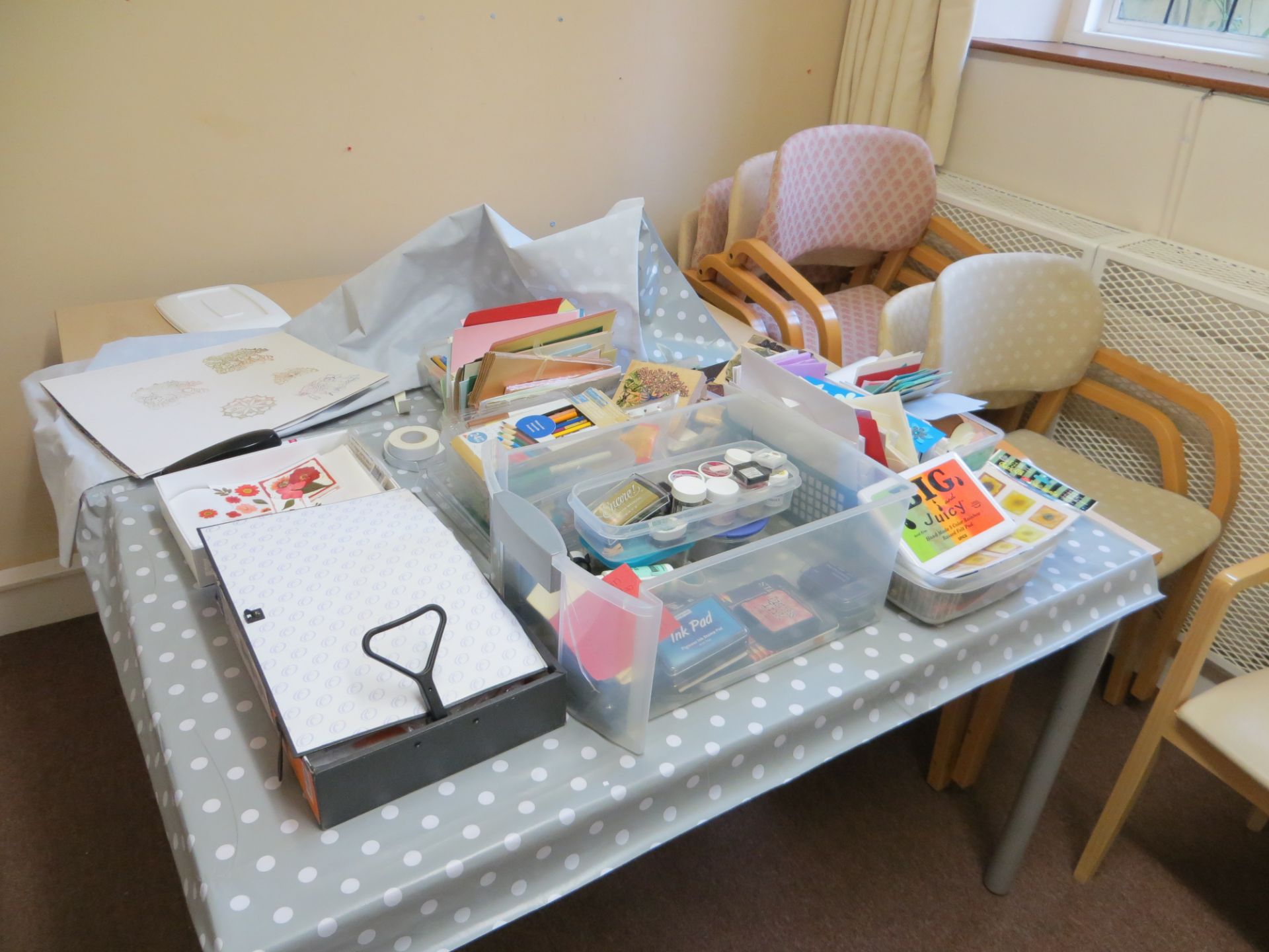 Contents of room to include 2 tables 1200mm x 750mm, 6 meeting room chairs, four drawer filing