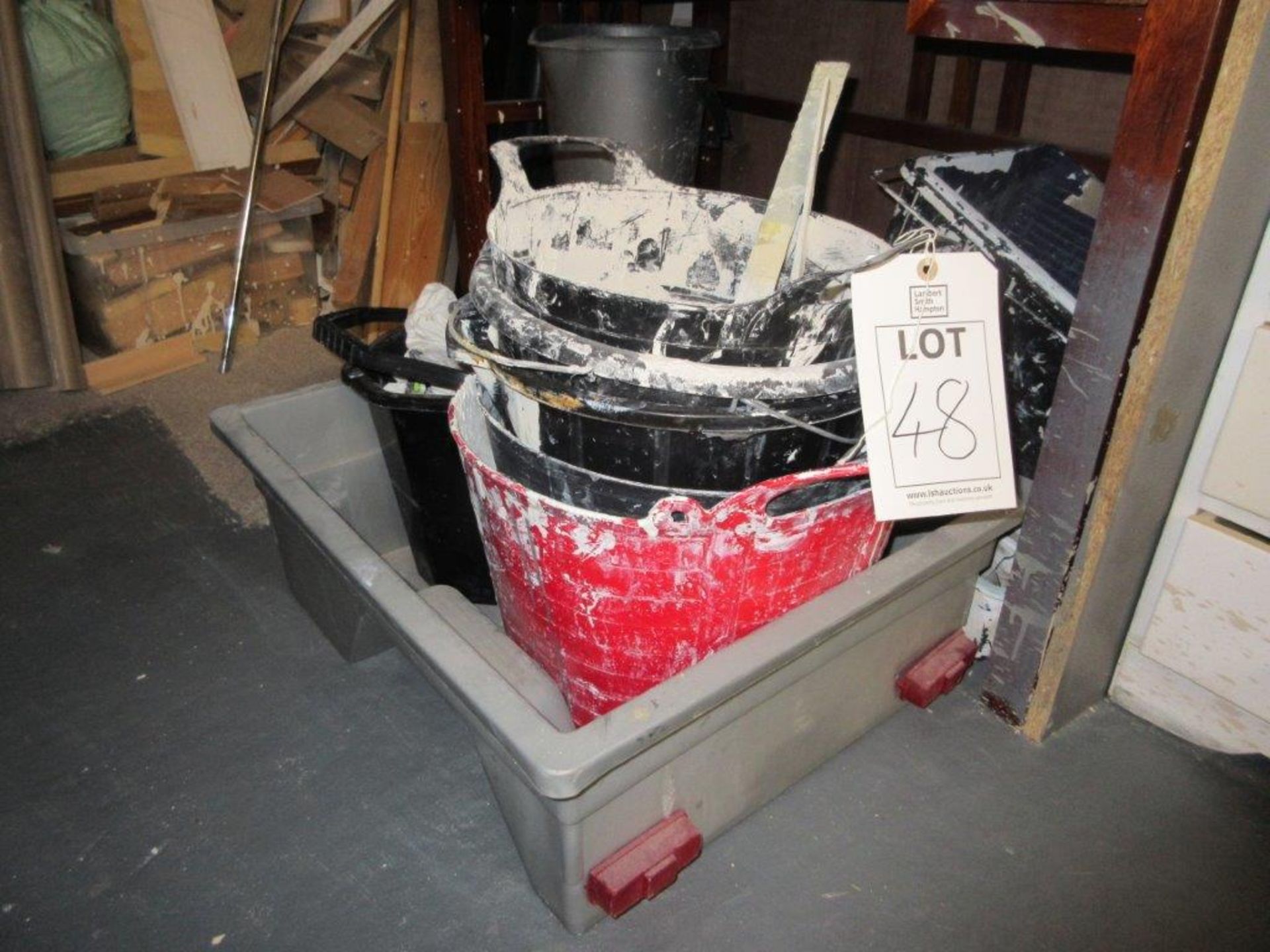Quantity of mixing buckets, trays and a tool box