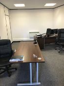 Walnut laminated table c/w desk high pedestal (Lying at Third Party Premises,