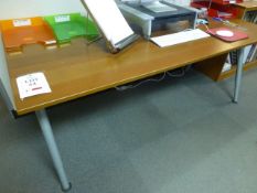 4 assorted office tables, open fronted bookcase and 2 swivel chairs