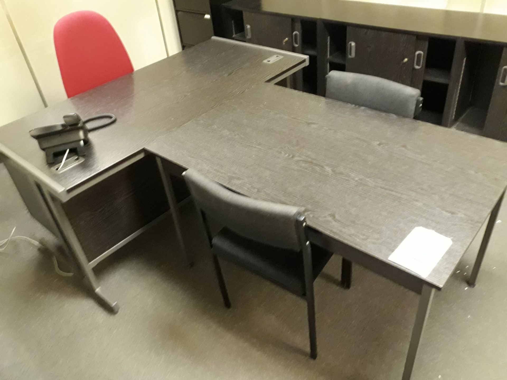 Double pedestal desk in black ash veneer with matching table and 3 double door cabinets and 2 side - Image 3 of 3