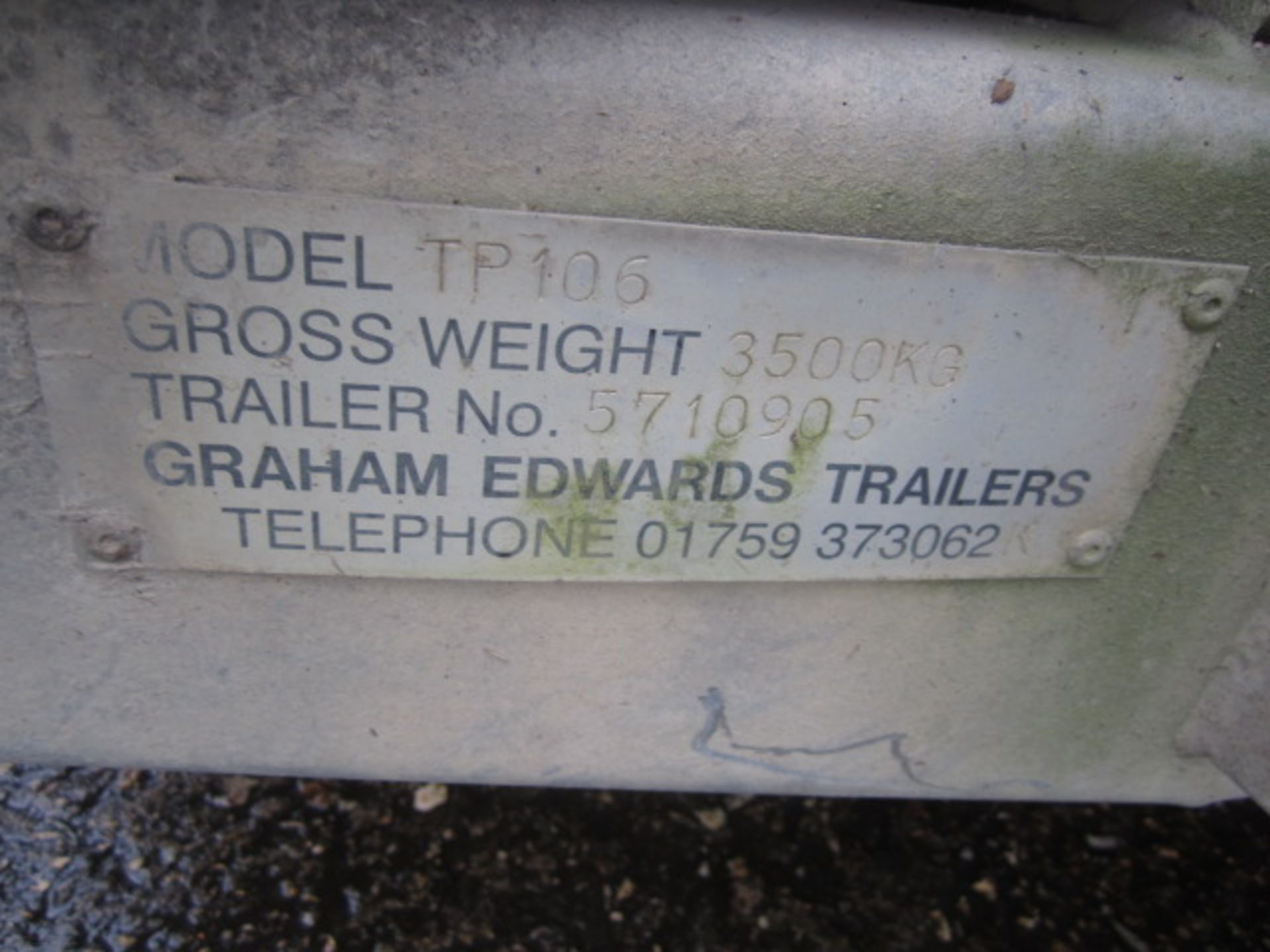 Graham Edwards Trailers Ltd twin axle dropside tipping trailer, model TP106, s/n: 5710 905, gross - Image 7 of 7