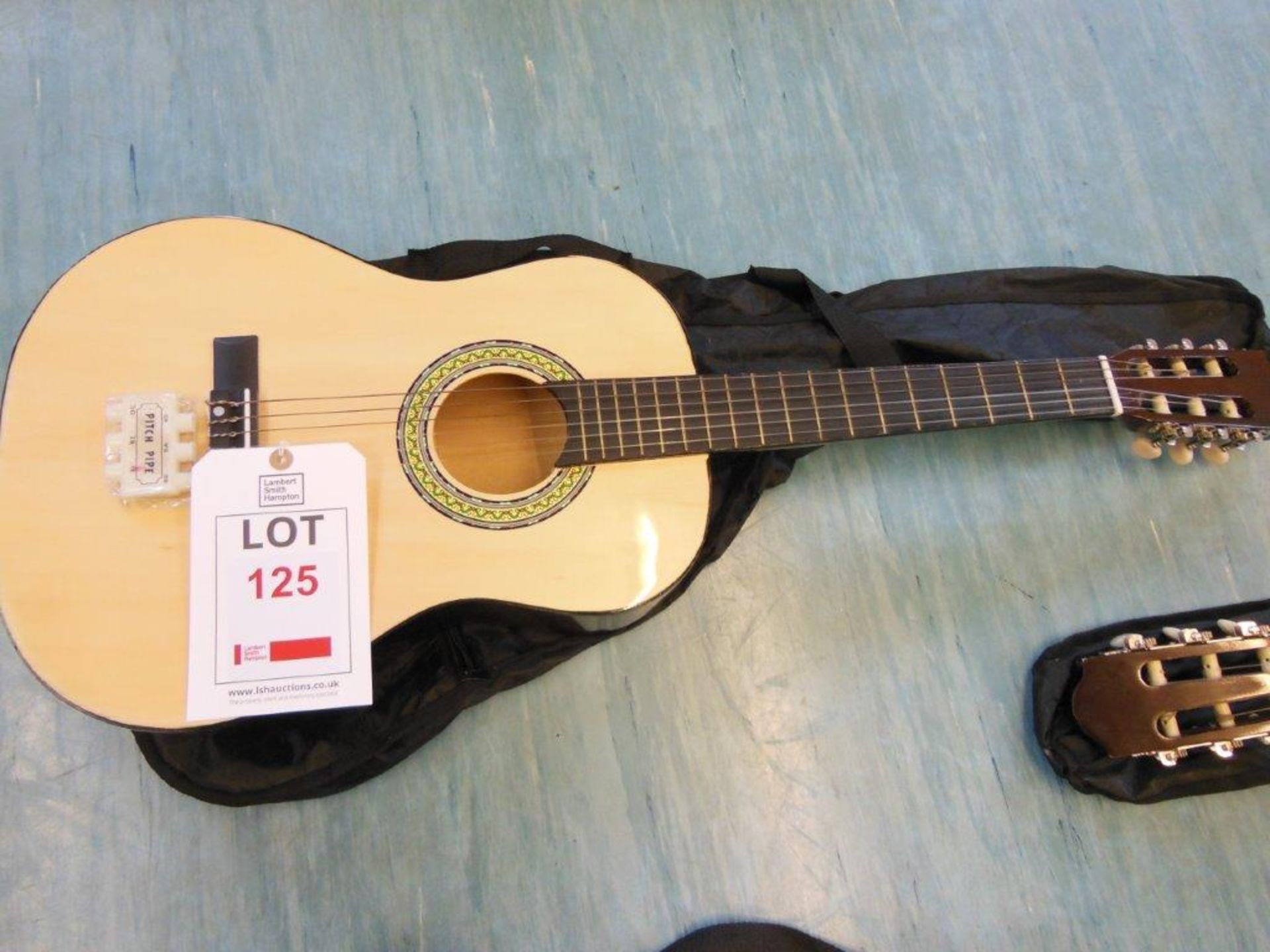 Acoustic guitar c/w case and pitch pipe. *(Lot located: Milverton Prep School, Park Street,