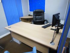 Beech workstation with storage unit and executive armchair. *(Lot located: Milverton Prep School,