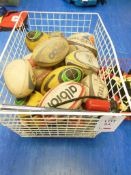 Wire cage containing a quantity of rugby balls, ball pump and a basket tag rugby tags. *(Lot