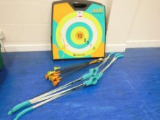 3 Geologic soft archery targets, 3 bows and a quantity of arrows. *(Lot located: Milverton Prep