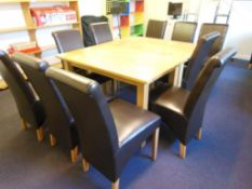 2-piece meeting table each 120x76cm c/w 9 stand chairs. *(Lot located: Milverton Prep School, Park