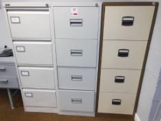 3 x 4-drawer steel filing cabinets. *(Lot located: Milverton Prep School, Park Street, Attleborough,