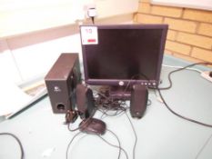 Dell flat screen monitor, keyboard and mouse c/w Logitech 3-piece speakers. *(Lot located: Milverton