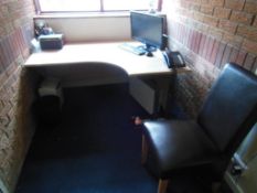 Contents of office to include beech workstation, tall bookcase, stand chair, paper shredder and