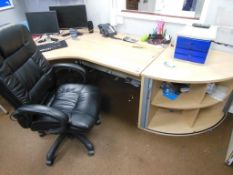 Beech workstation with storage unit and executive armchair. *(Lot located: Milverton Prep School,