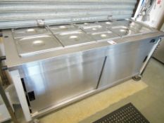 Moffat stainless mobile 10-pot bain marie serve-over counter, 180x67cm. Please note this item is