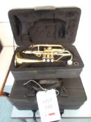 3 Virtuosi brass trumpets, each c/w case. *(Lot located: Milverton Prep School, Park Street,