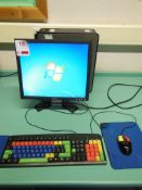 Dell Optiplex 780 desktop computer with flat screen monitor, colour keyboard and mouse incorporating