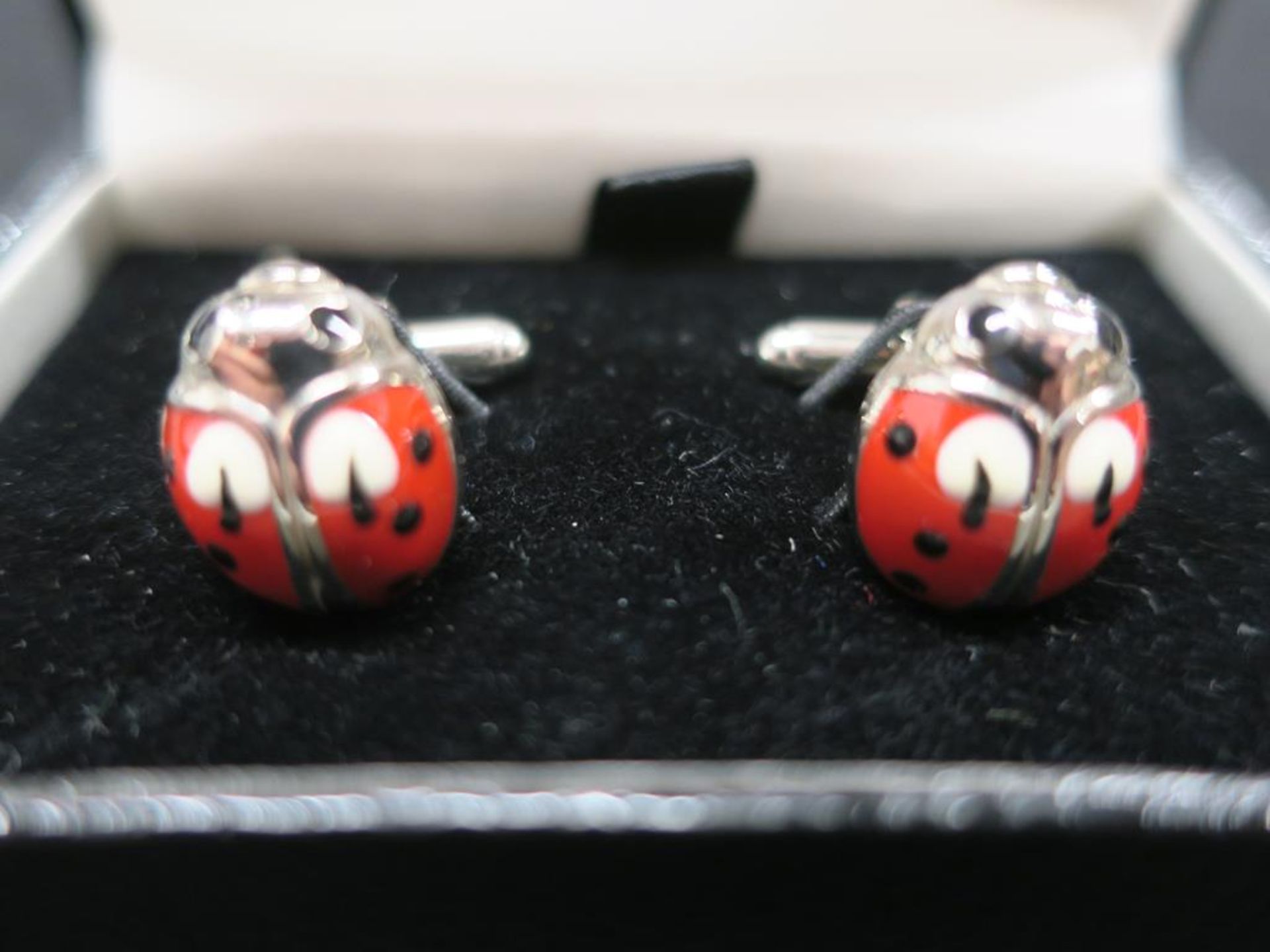 * Pair of Sterling Silver Cuff Links in a Ladybird Design by Cadogan (RRP £335) - Image 2 of 3
