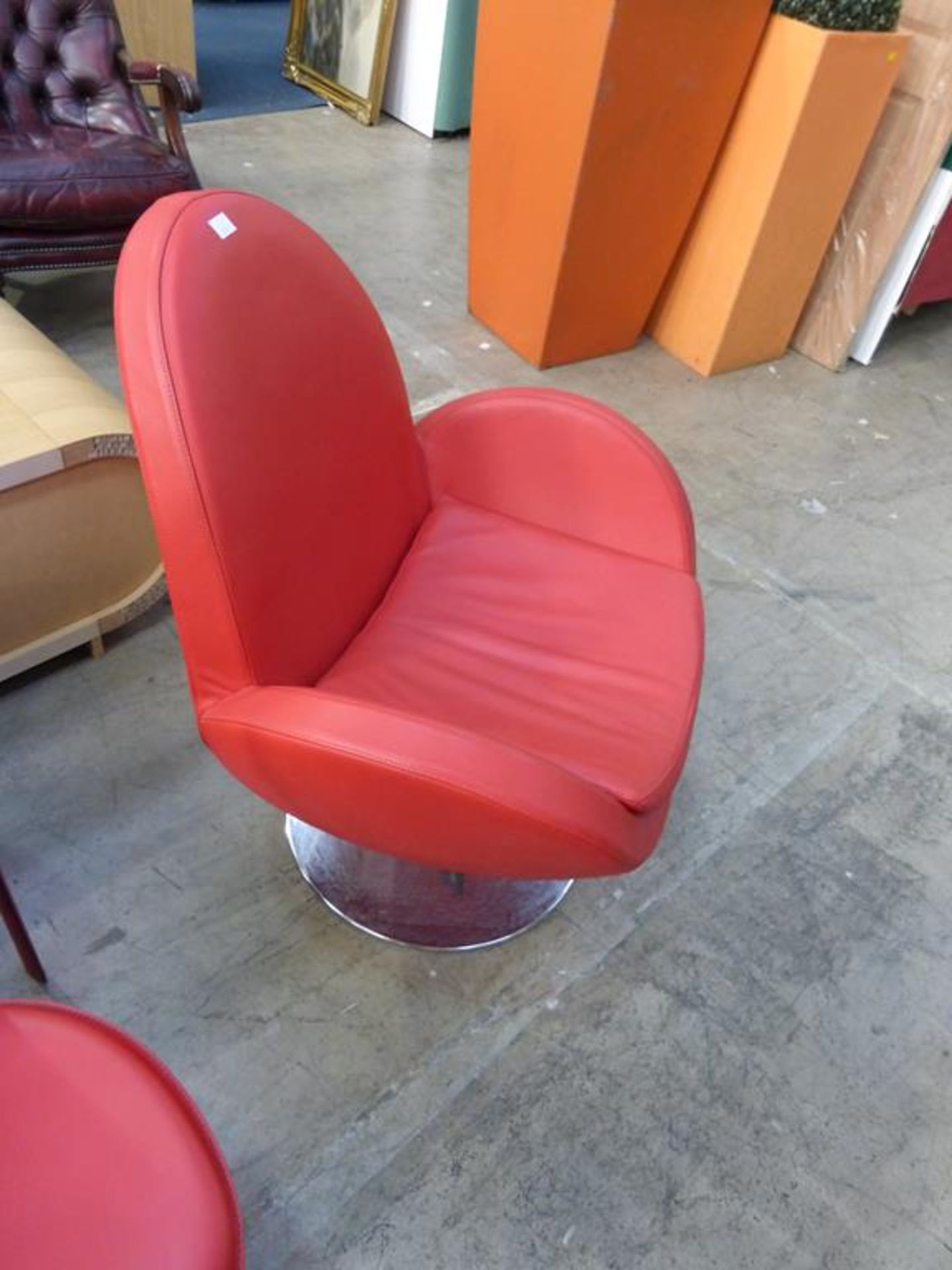 A 'Cavalli' Italian Made Red Leather Covered 'Designer' Swivel Armchair with Chrome Base (est £ - Image 2 of 2