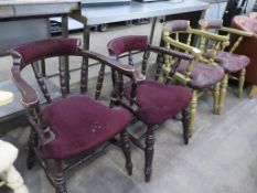 4 x Painted Wooden Armchairs with purple upholstery