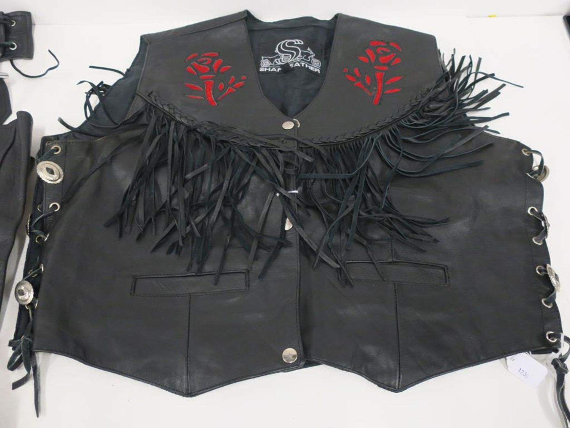 A pair of Harley Davidson (?) Leather Sheen Chaps and Shaf Leather Waistcoat (2) (est £50-£70) - Image 2 of 10