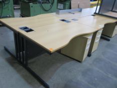 * 3 x Beech Effect Curved Front Office Tables with Two Pedestals. Please Note there is a £5 Lift Out
