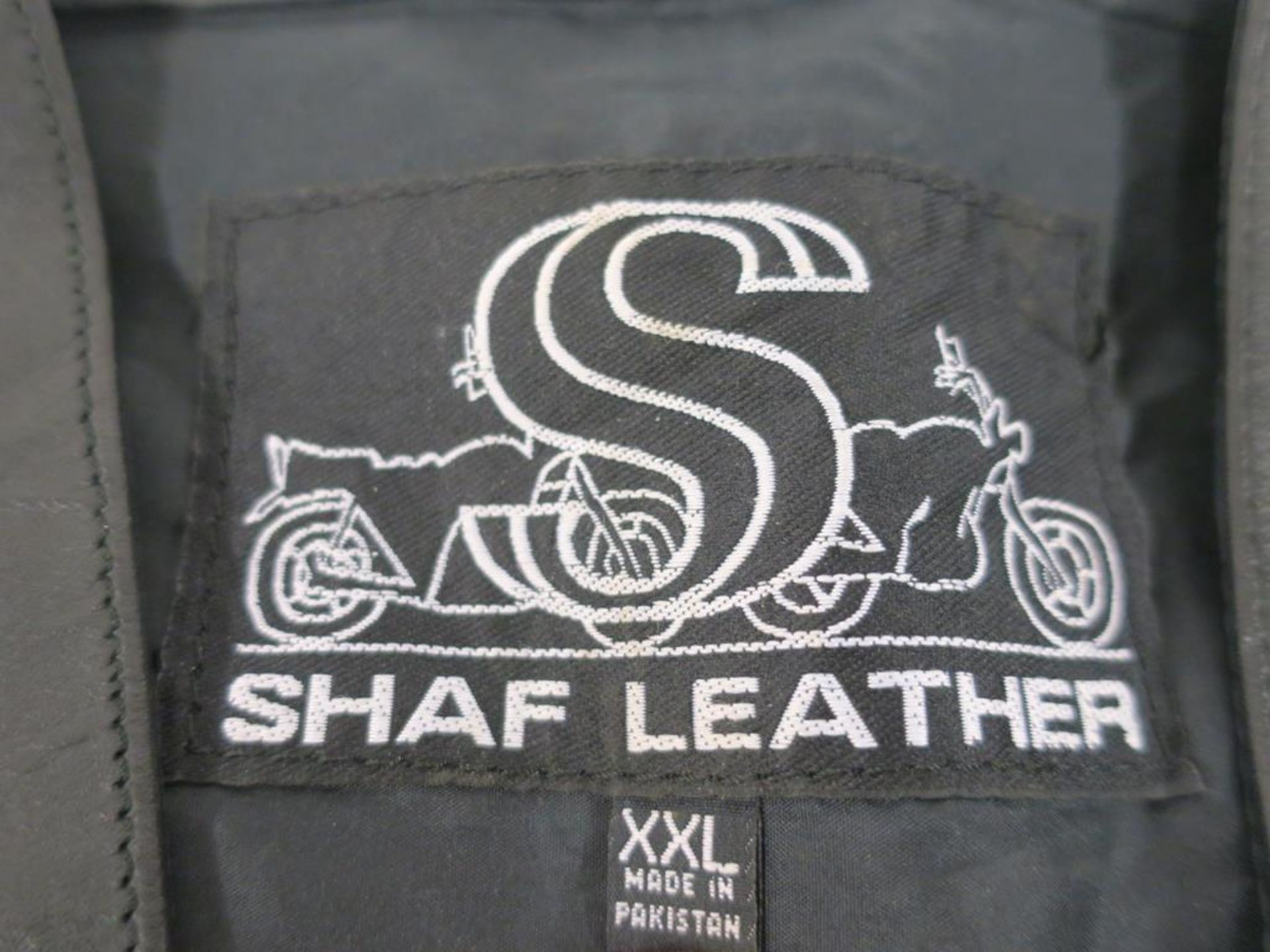 A pair of Harley Davidson (?) Leather Sheen Chaps and Shaf Leather Waistcoat (2) (est £50-£70) - Image 3 of 10