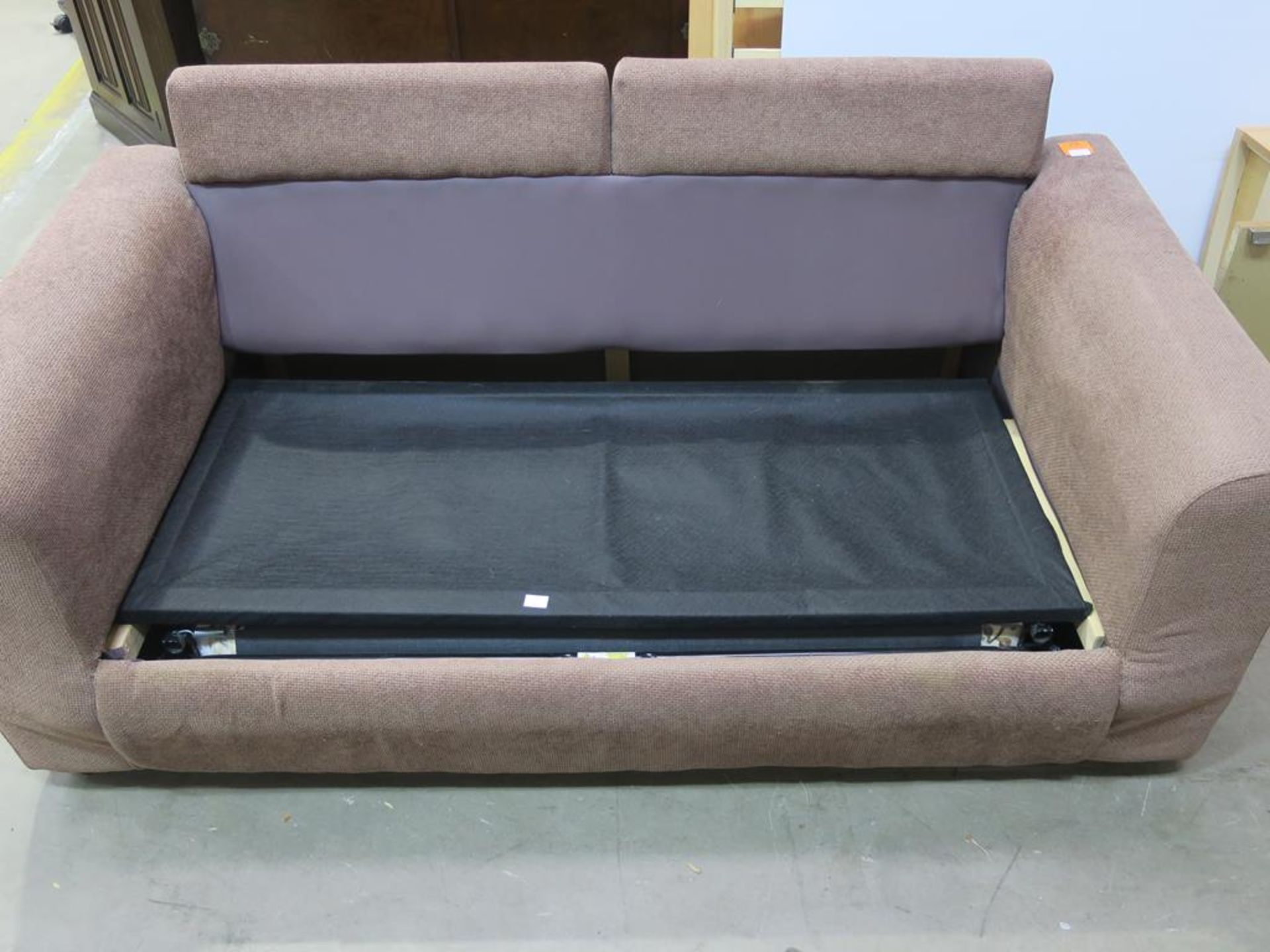A two seater Bed Settee with a brown weave style upholstery (est £50-£100) - Image 2 of 10